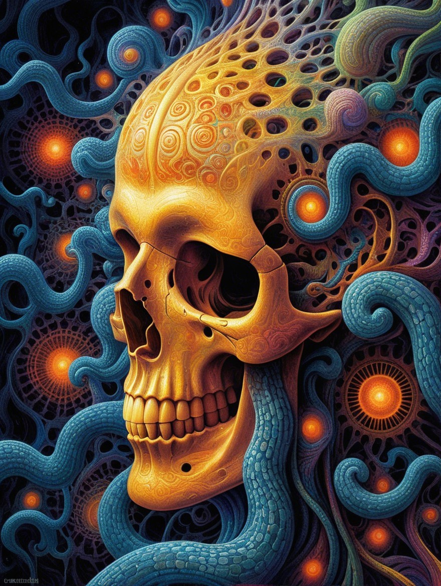 Vividly Colored Skull with Intricate Patterns and Textures