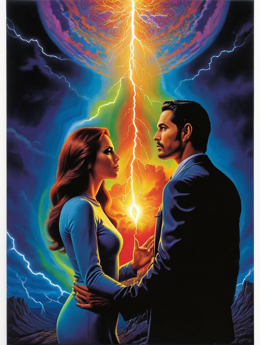 Illustration of a Couple in a Cosmic Connection