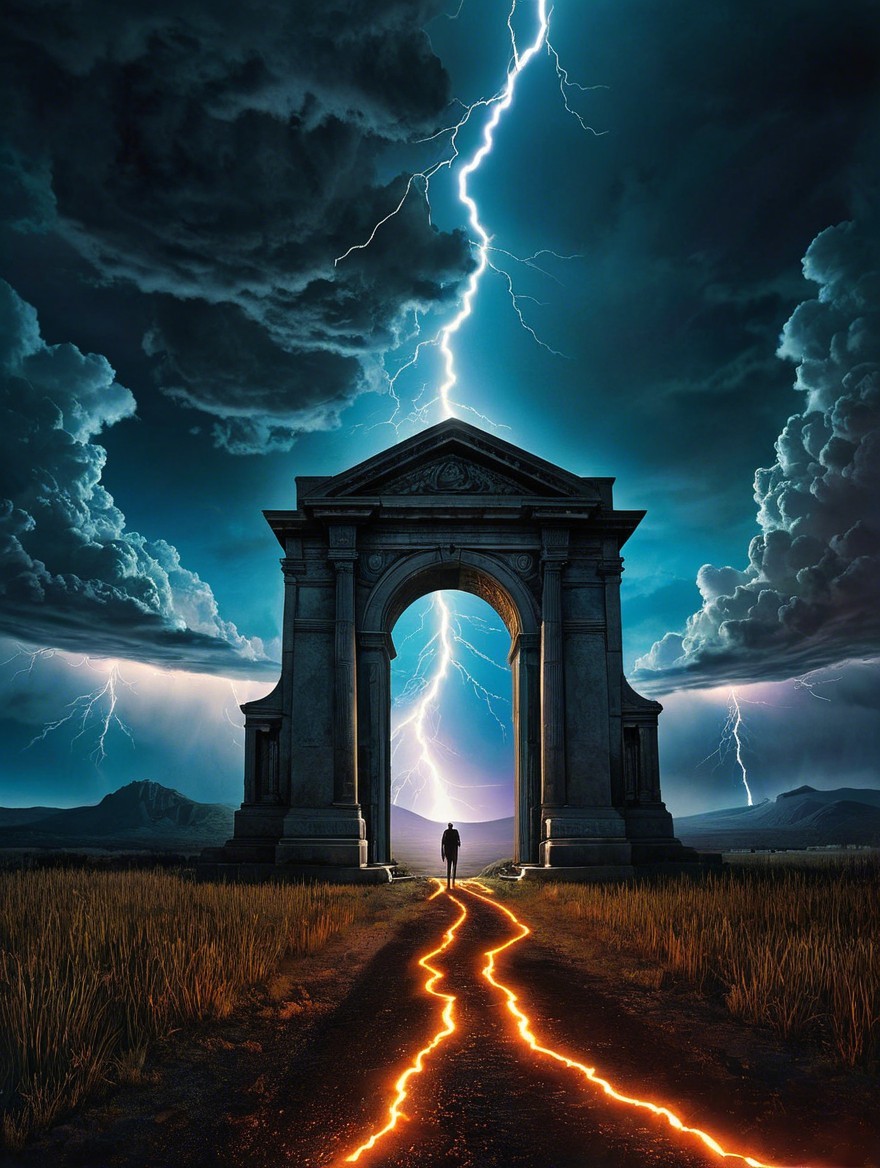Dramatic Landscape with Archway and Stormy Sky