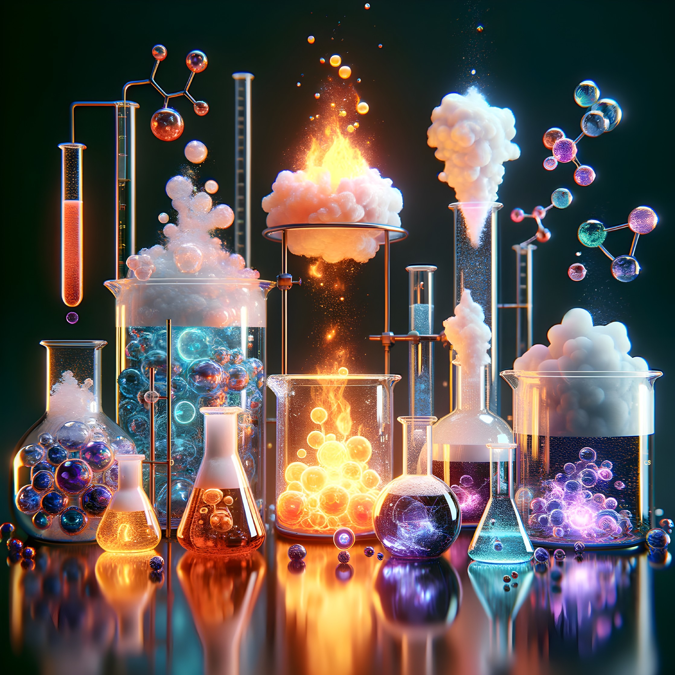 Colorful Chemical Reactions in Laboratory Glassware