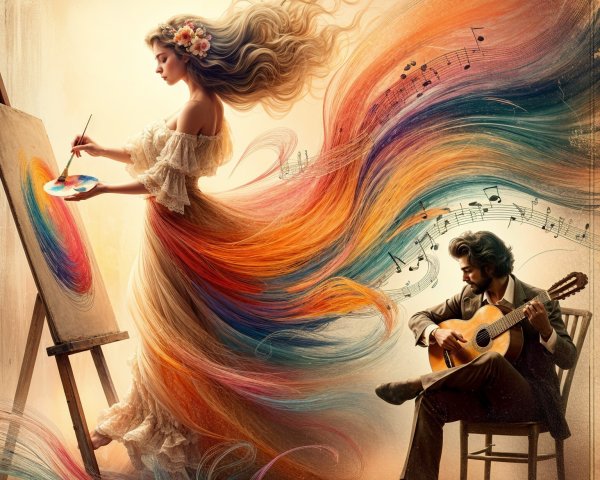 Whimsical Scene of Art and Music Harmony