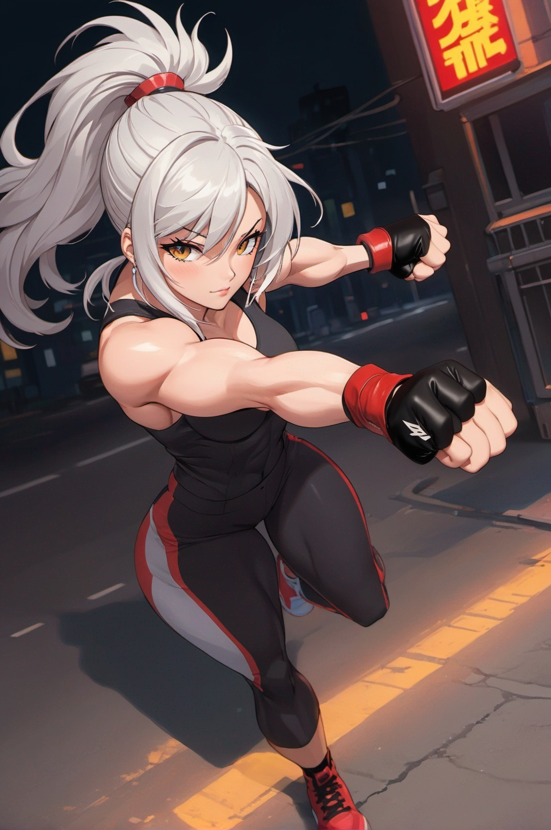 Dynamic Character in Night Scene with Silver Hair