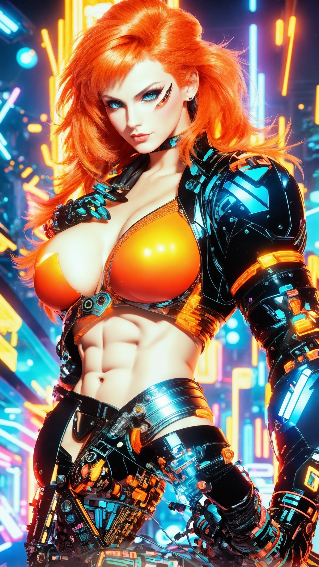 Futuristic Female Figure in High-Tech Bodysuit