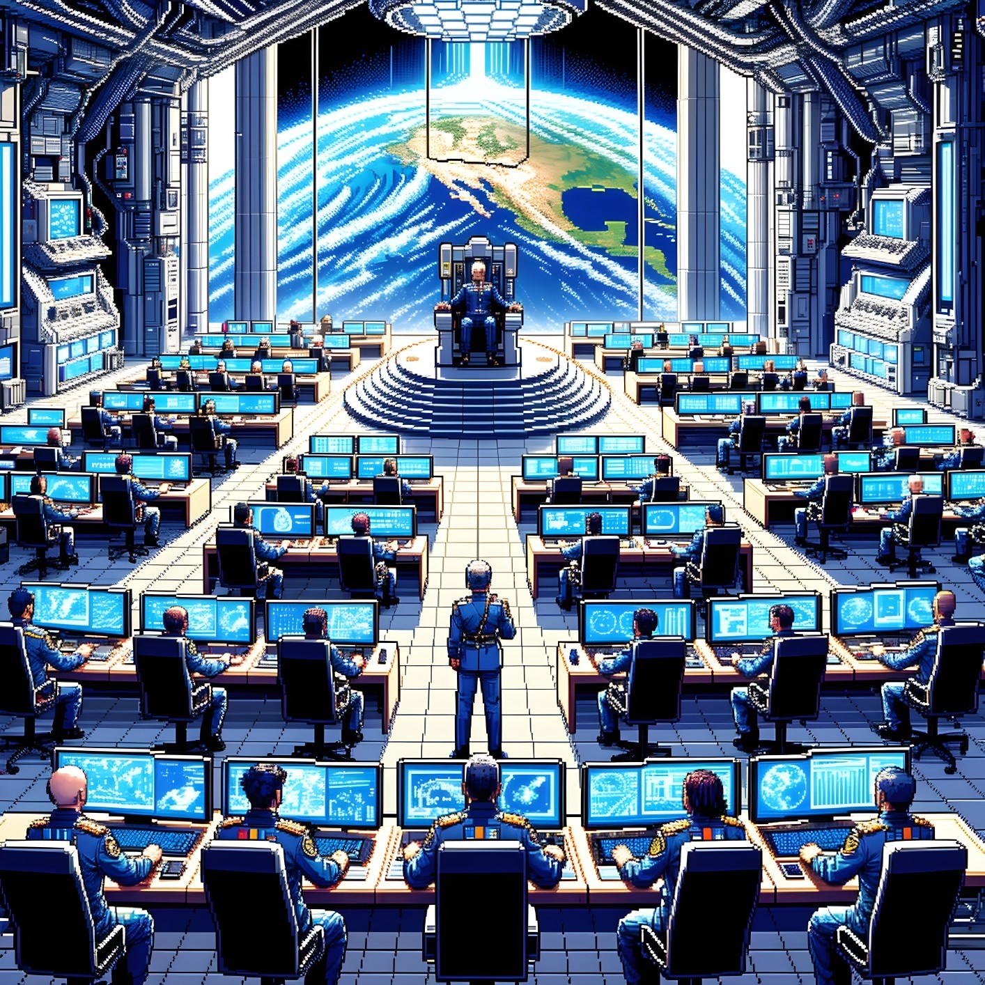Futuristic Control Room with Central Command Chair