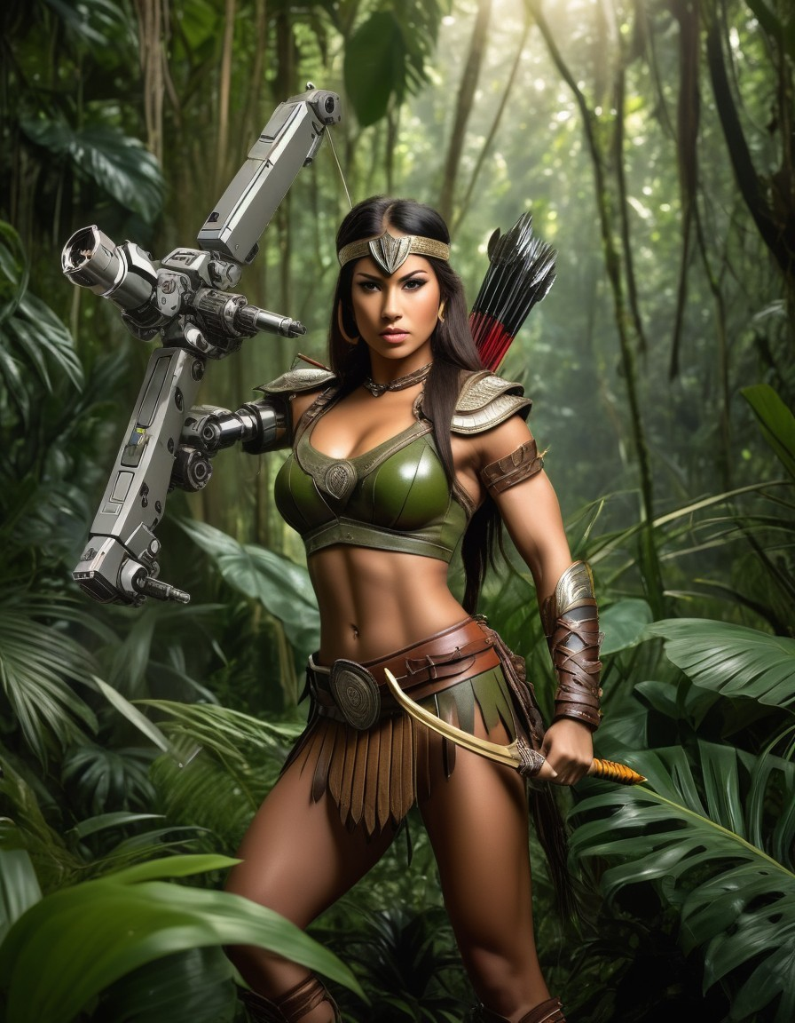 Warrior in Tactical Gear in a Lush Jungle Setting