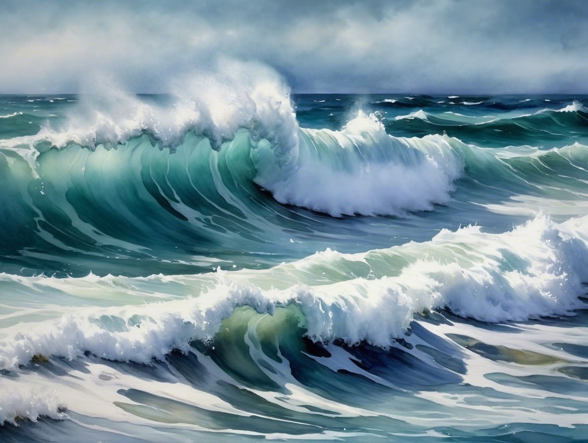 Dynamic Seascape with Powerful Waves and Moody Sky