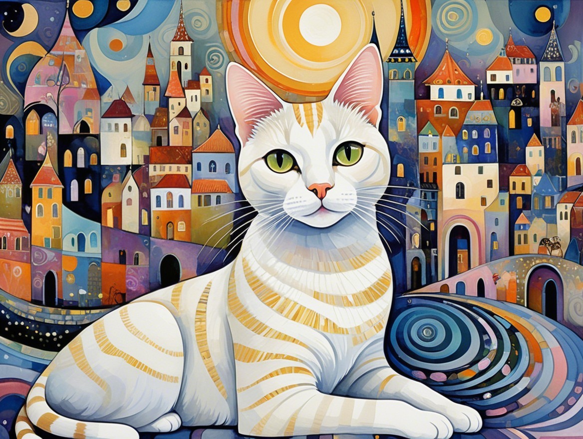 Vibrant Illustration of Cat in Whimsical Cityscape