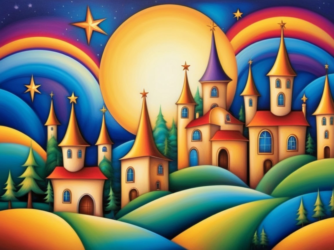 Whimsical Village in a Colorful Landscape