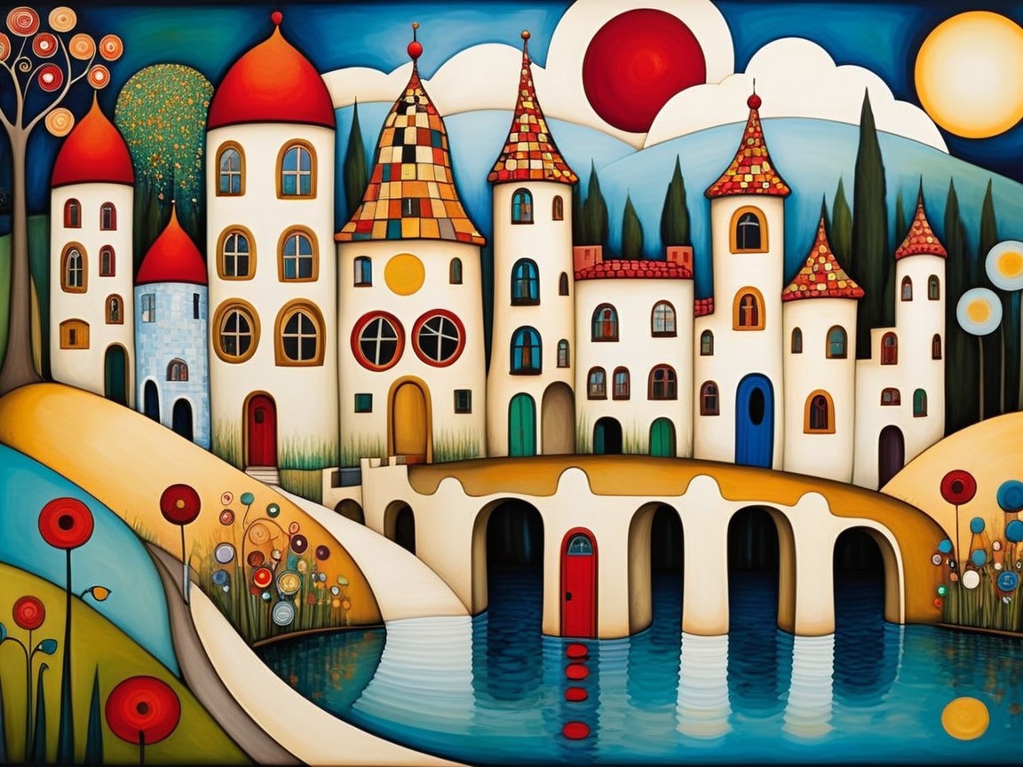 Vibrant Fairy Tale Landscape with Colorful Houses