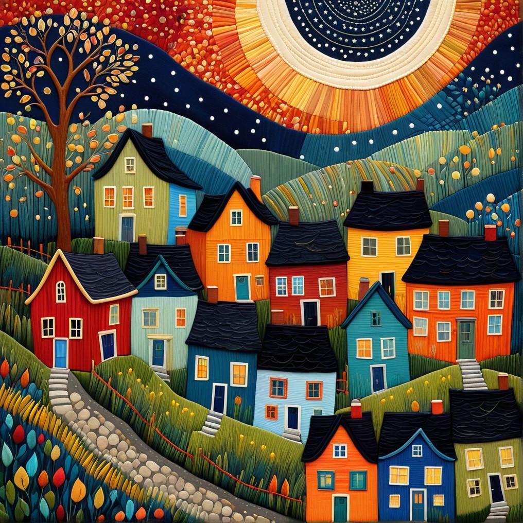 Vibrant Whimsical Landscape with Colorful Houses