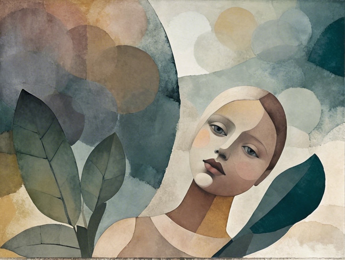 Stylized Female Figure Amid Abstract Foliage