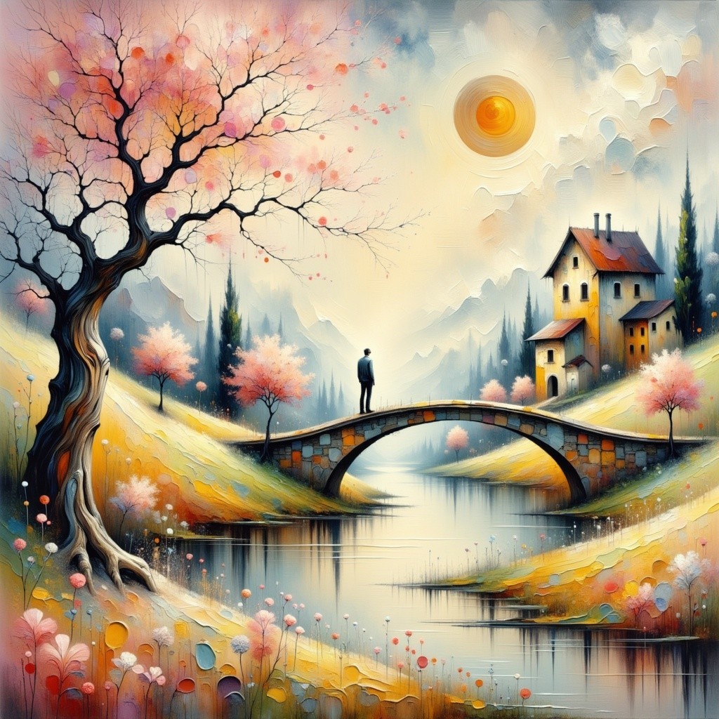 Picturesque Stone Bridge Over Tranquil River Landscape