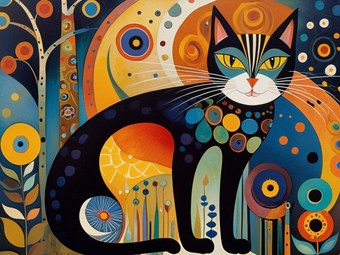 Vibrant Abstract Black Cat with Geometric Patterns