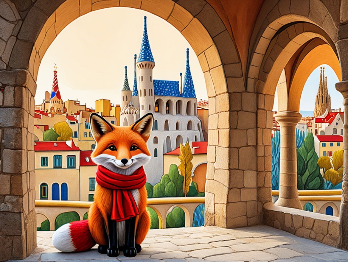 Charming Cartoon Fox in Whimsical Cityscape Setting