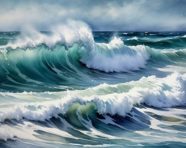 Dynamic Seascape with Powerful Waves and Moody Sky