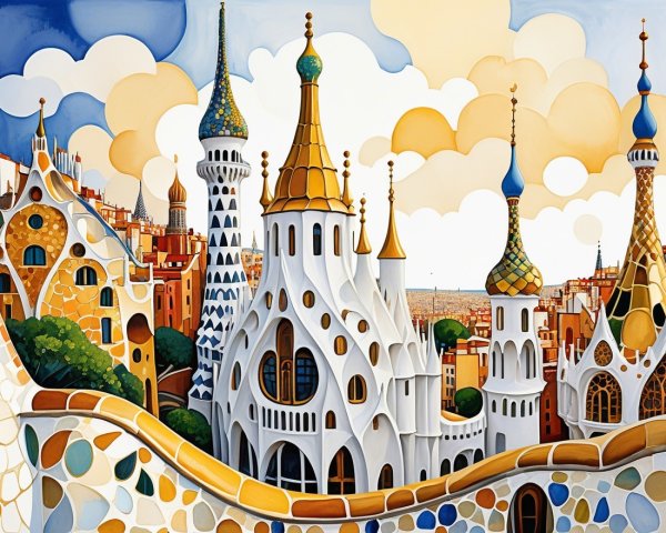 Colorful Whimsical Cityscape with Unique Architecture