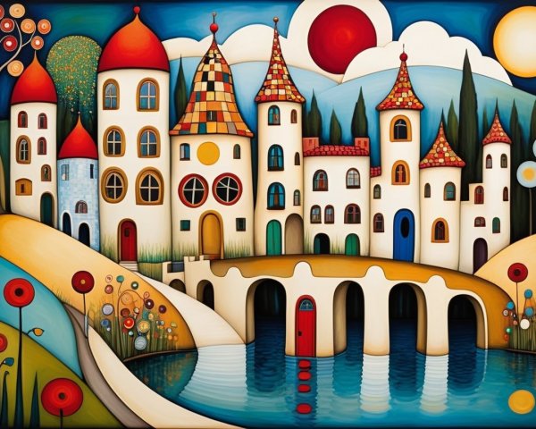 Vibrant Fairy Tale Landscape with Colorful Houses