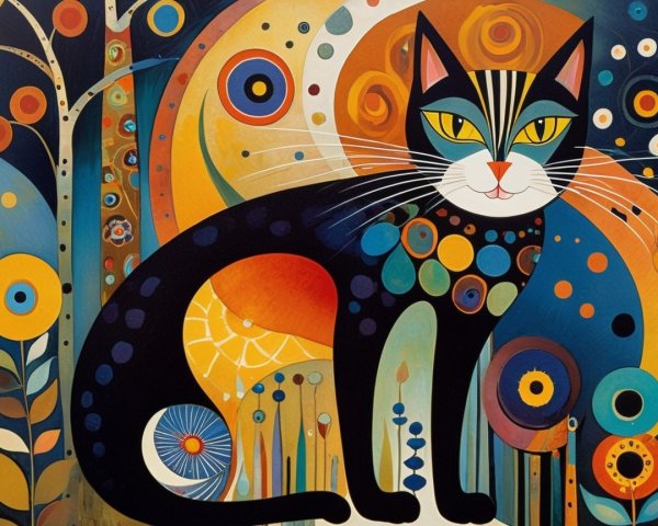 Vibrant Abstract Black Cat with Geometric Patterns