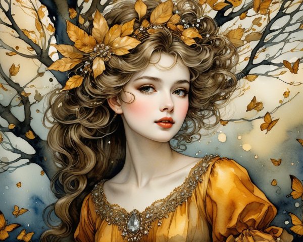 Portrait of a Young Woman in Autumnal Setting