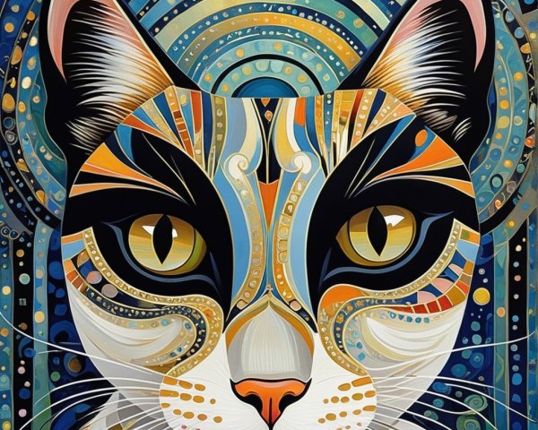 Vibrant Stylized Cat Portrait with Intricate Patterns