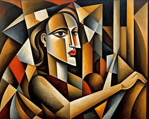 Stylized Angular Portrait of a Contemplative Woman