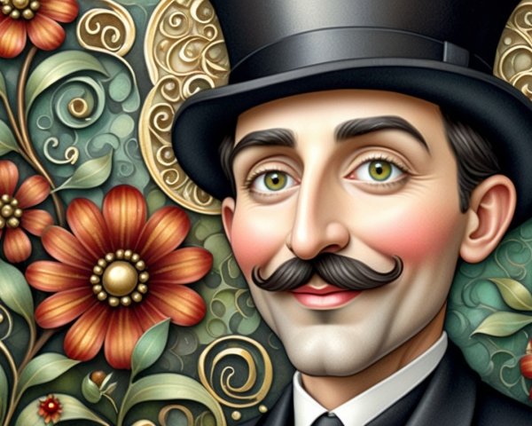 Stylish Man in Top Hat Against Floral Background