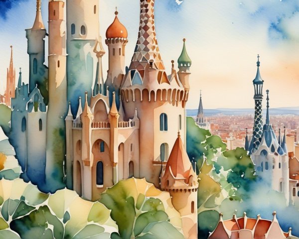 Whimsical Castles in a Dreamy Landscape Illustration