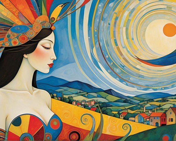 Vibrant Portrait of Woman with Feathered Headdress