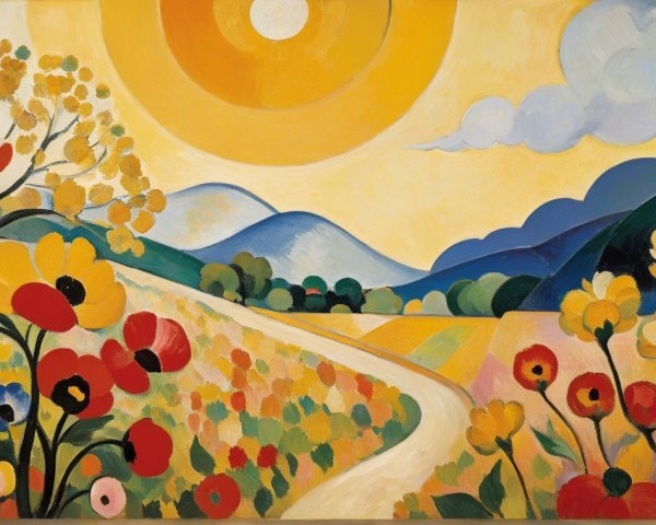 Vibrant Landscape with Colorful Flowers and Hills