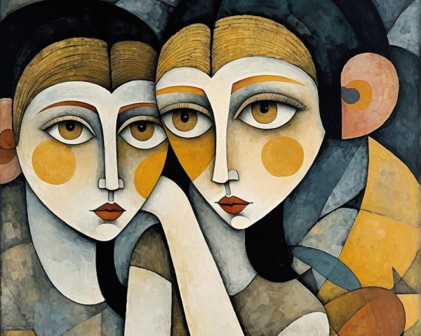 Stylized Female Figures in Earthy Tones and Patterns