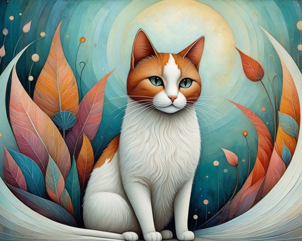 Colorful Illustration of a Cat with Pastel Background