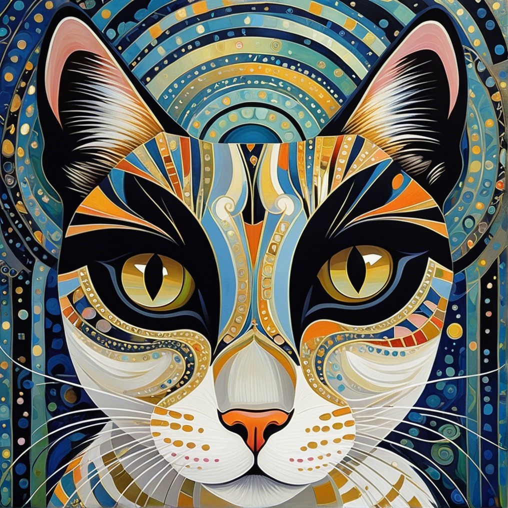 Vibrant Stylized Cat Portrait with Intricate Patterns