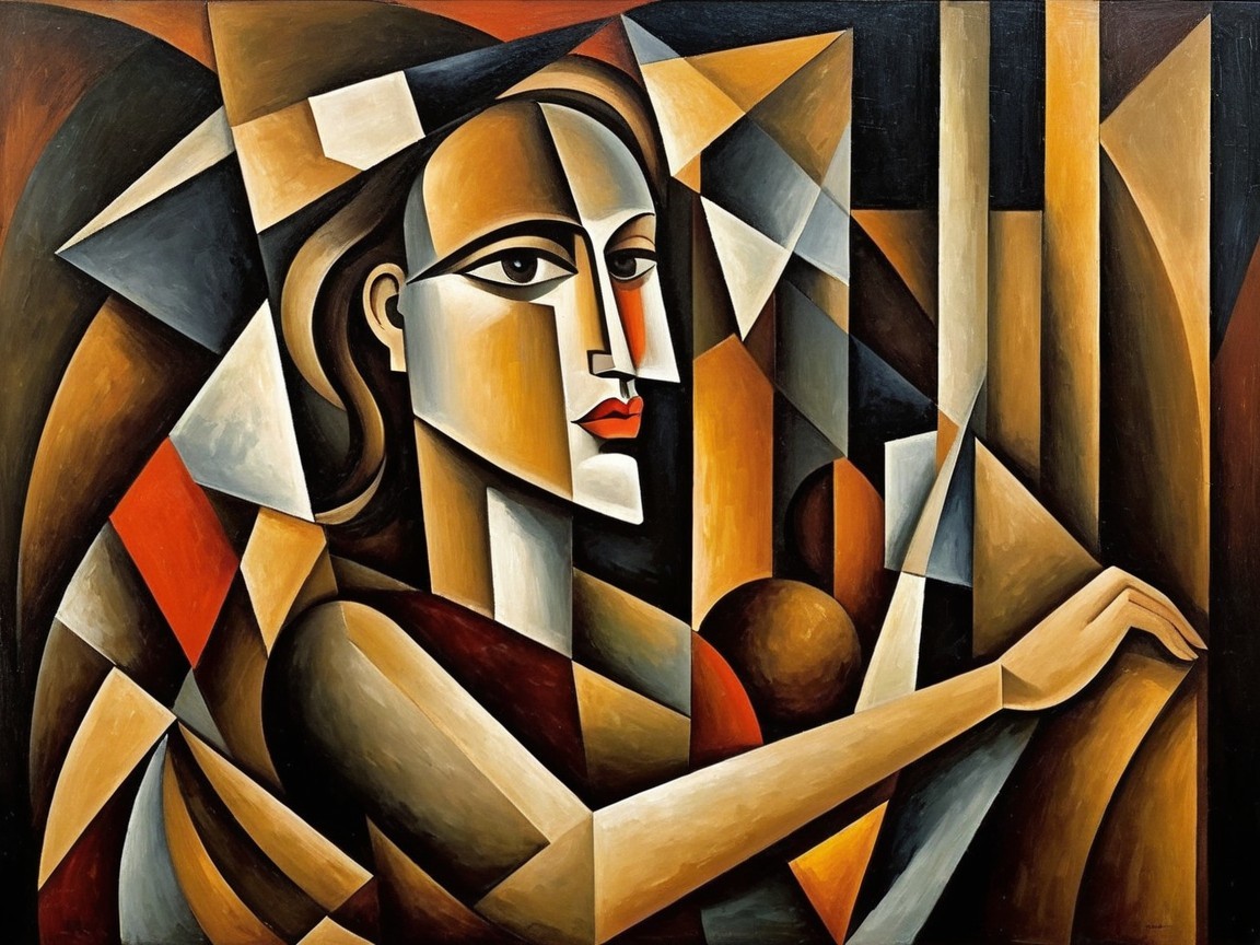 Stylized Angular Portrait of a Contemplative Woman