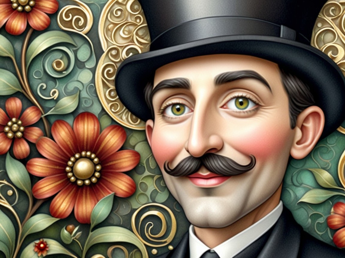 Stylish Man in Top Hat Against Floral Background