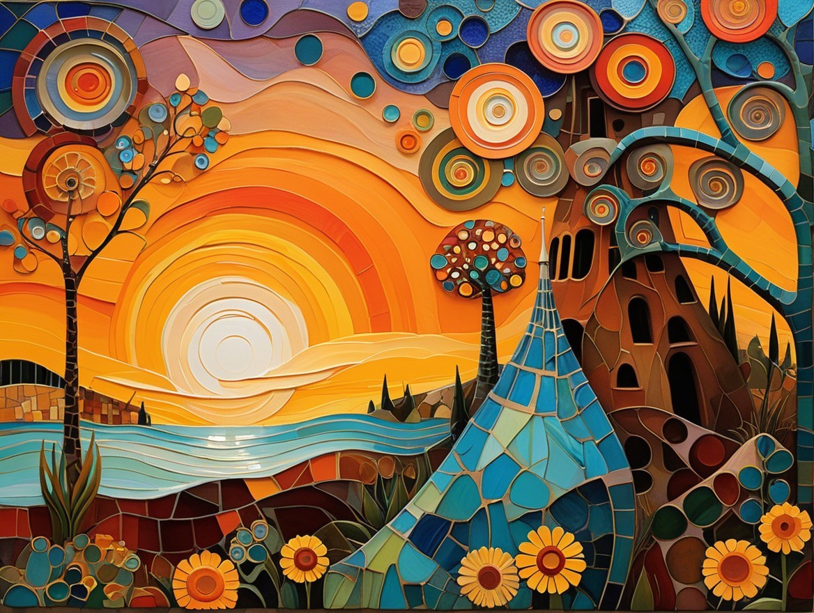 Vibrant Sunset Over Serene Landscape with Colorful Foliage