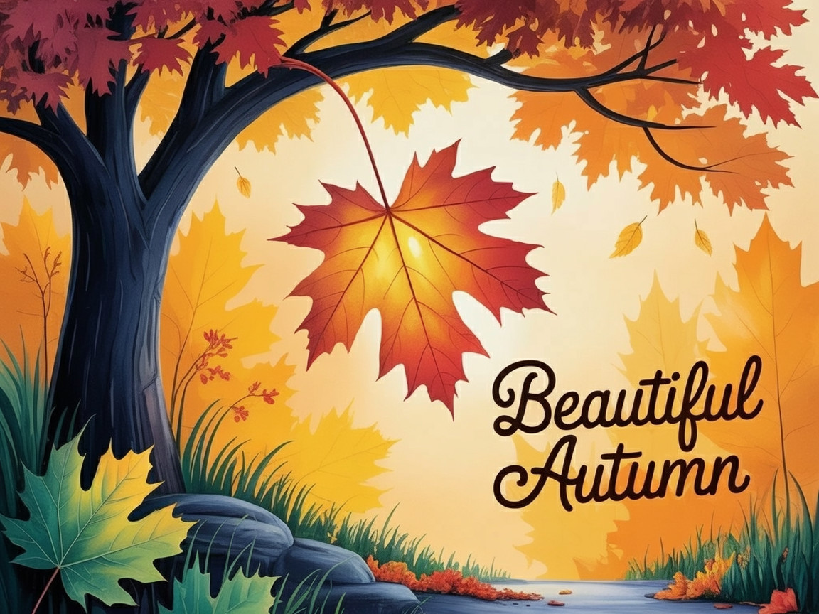 Vibrant Autumn Scene with Colorful Maple Leaves