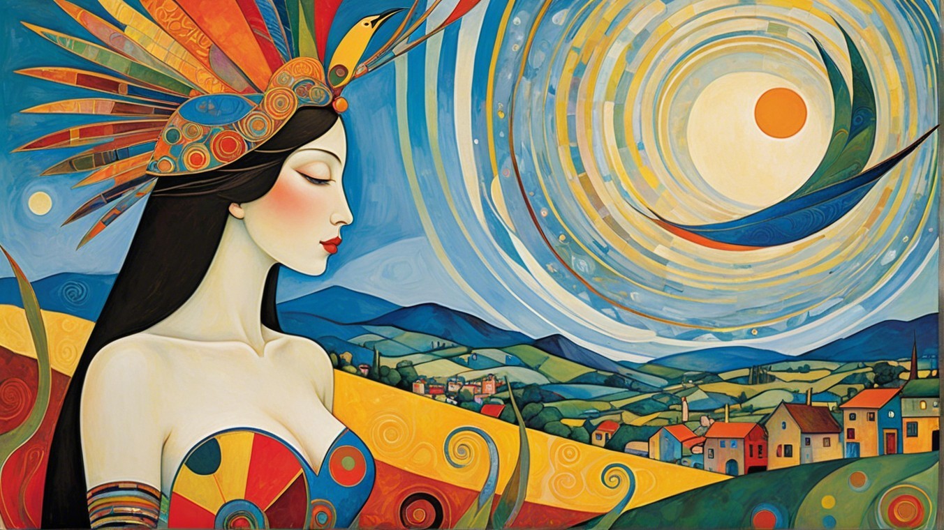 Vibrant Portrait of Woman with Feathered Headdress