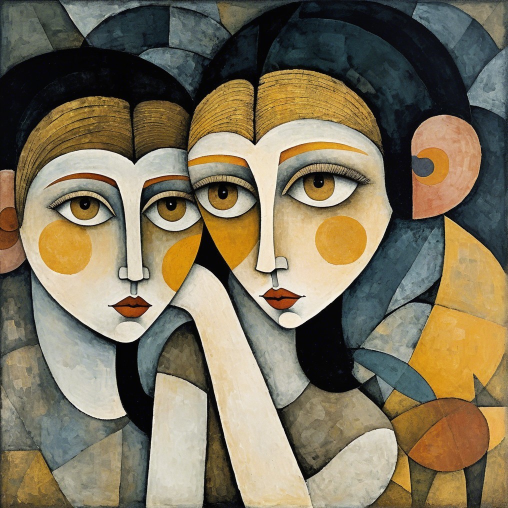 Stylized Female Figures in Earthy Tones and Patterns