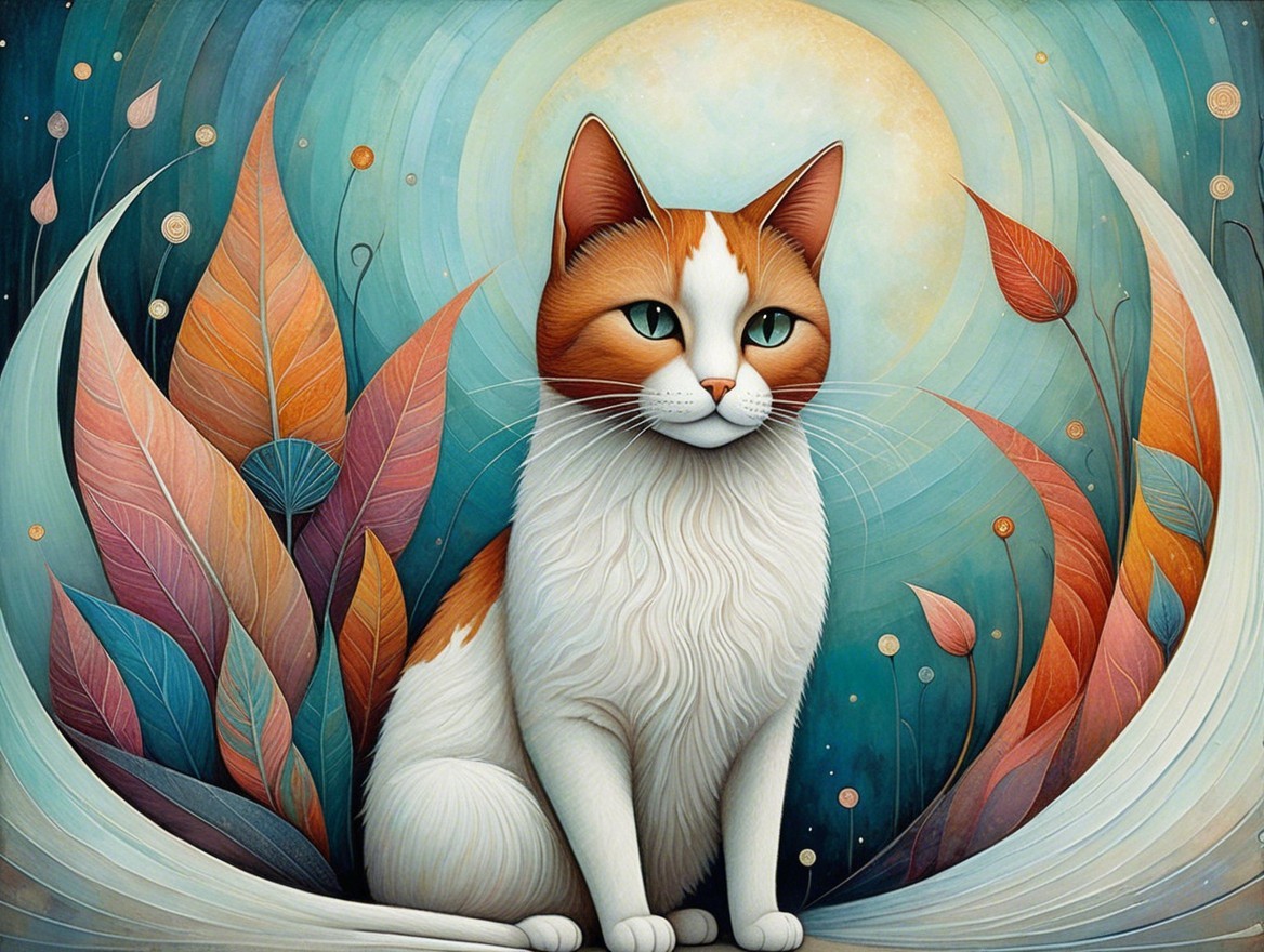 Colorful Illustration of a Cat with Pastel Background