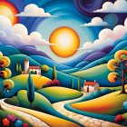 Golden-spotted cat in a whimsical night landscape