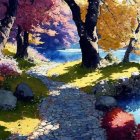 Witch Reading Letter in Autumn Landscape with Pumpkins
