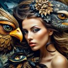 Woman with Wavy Hair and Floral Background