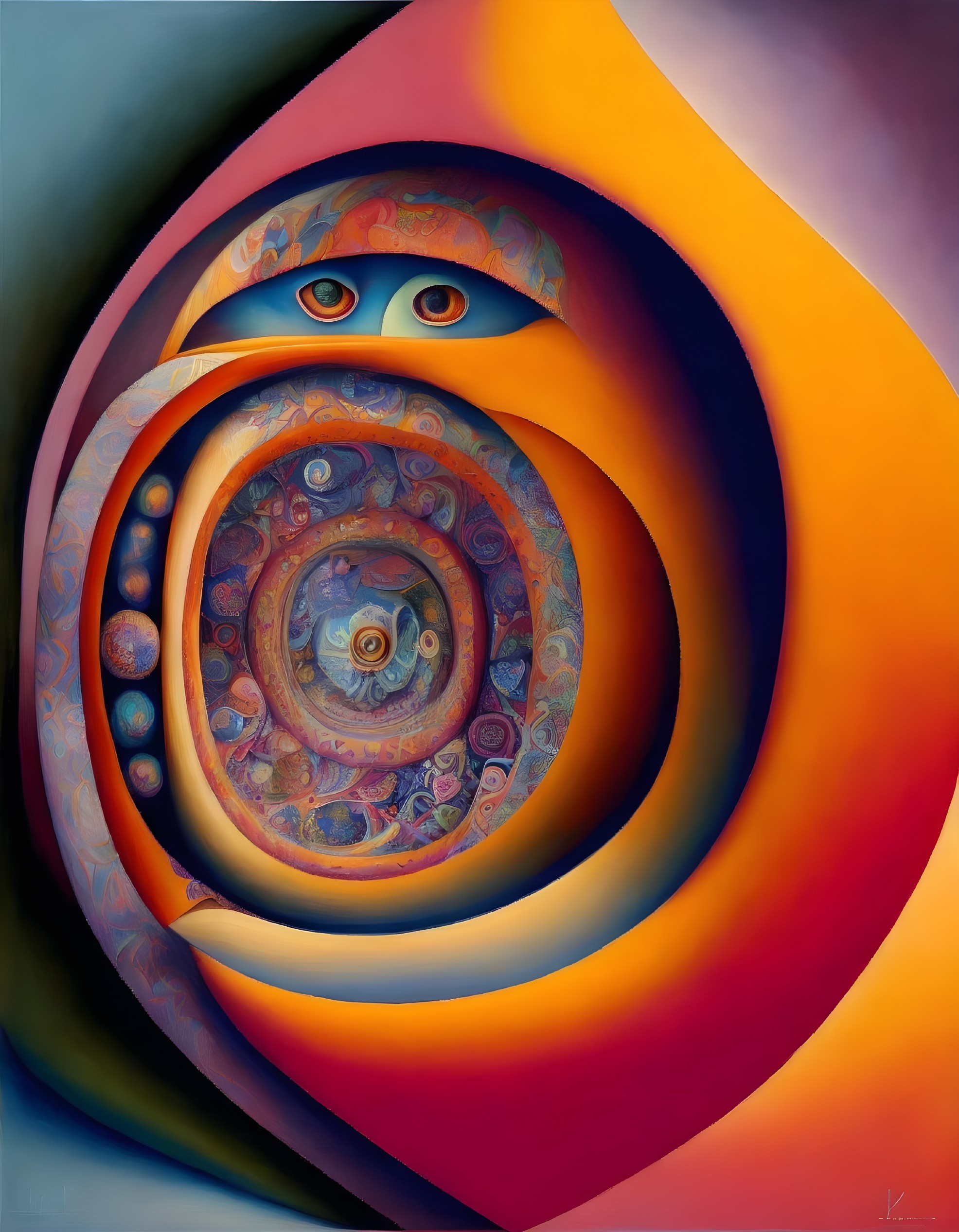 Vibrant Spiral of Colors and Patterns in Abstract Digital Art