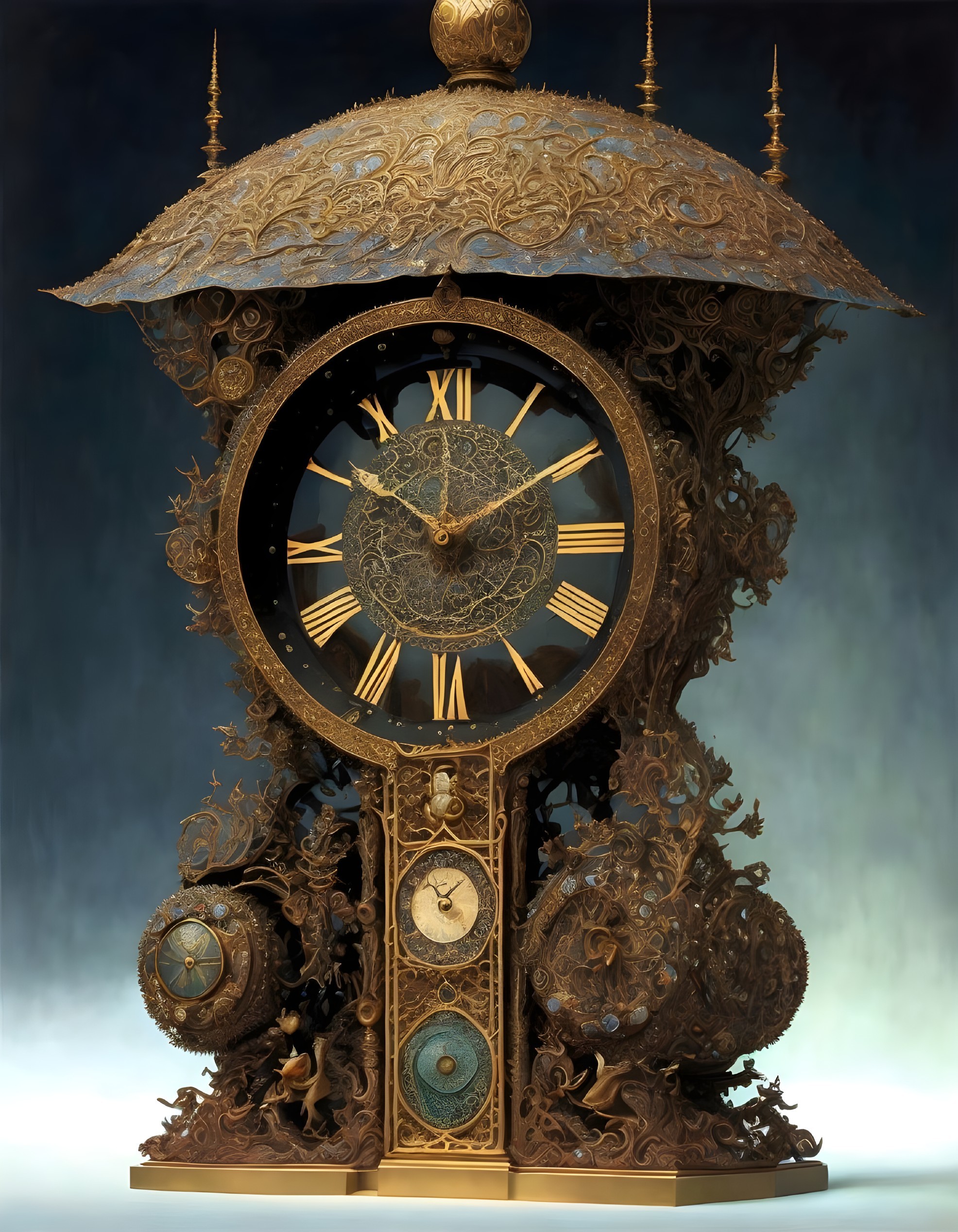 Vintage Standing Clock with Gold Detailing and Celestial Motifs
