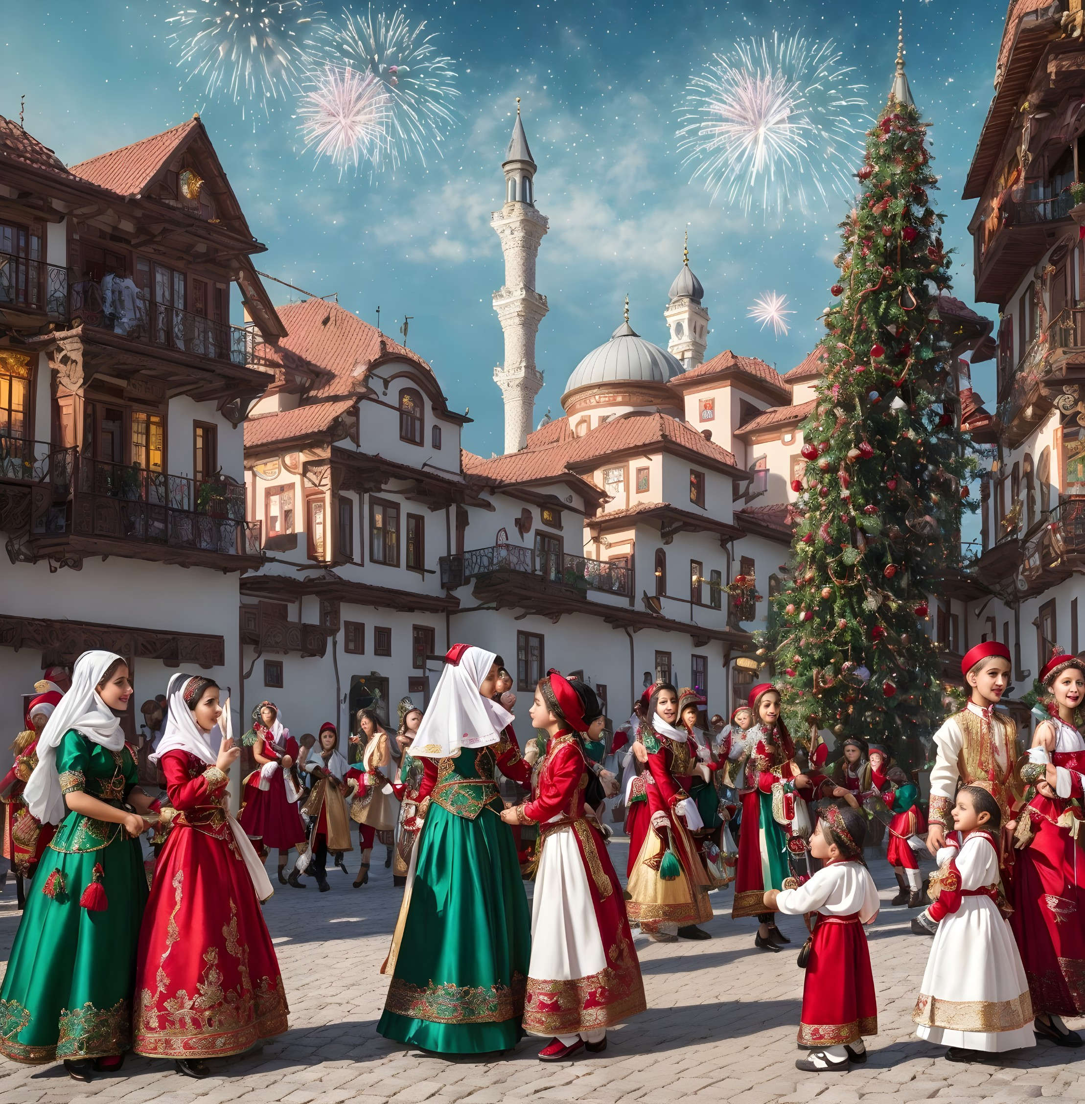 Festive Holiday Celebration in Charming Town Square