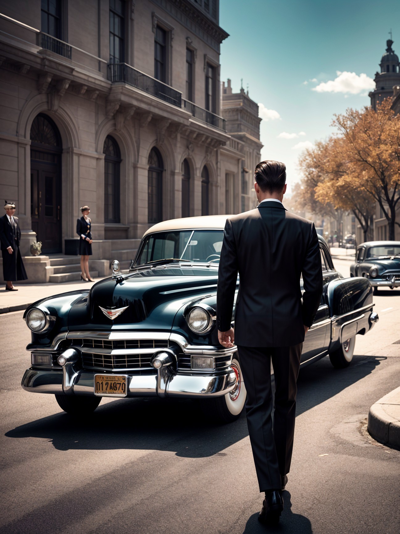 Stylish Man in Tailored Suit on Vintage City Street