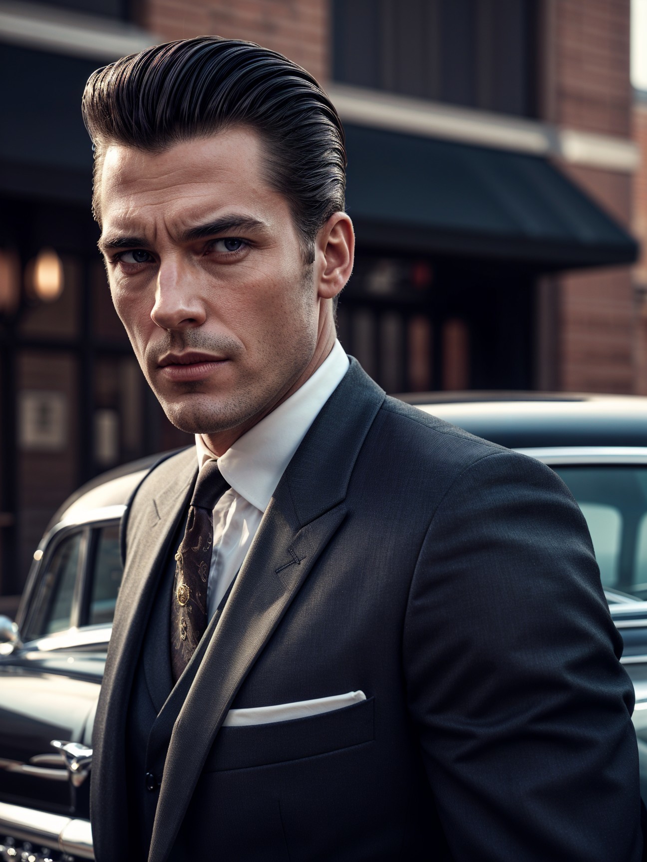 Sophisticated Man in Tailored Suit with Classic Car