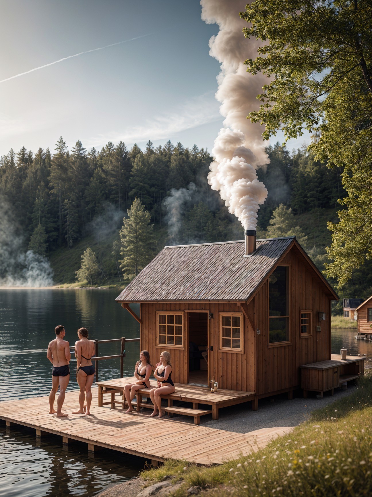 Cozy Wooden Cabin by Serene Lake with Deck Scene