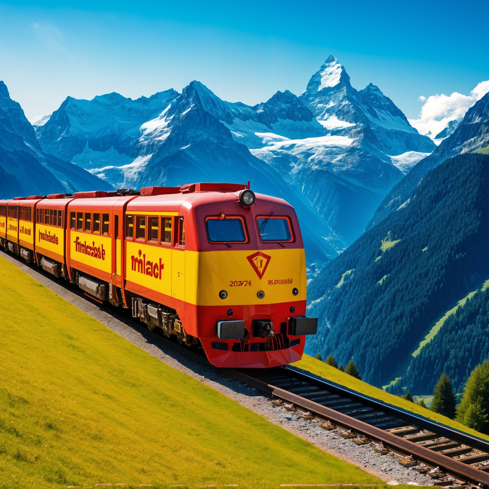 Vibrant Train Journey Through Alpine Landscape