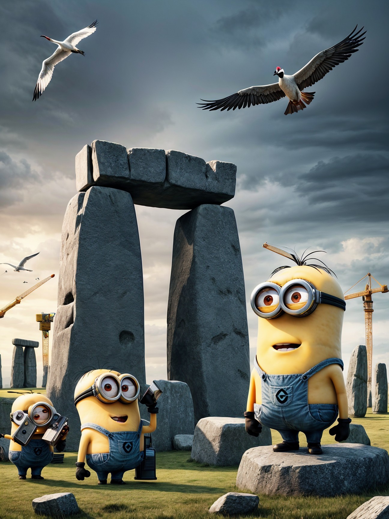 Minions Explore Stone Circle Under Dramatic Sky